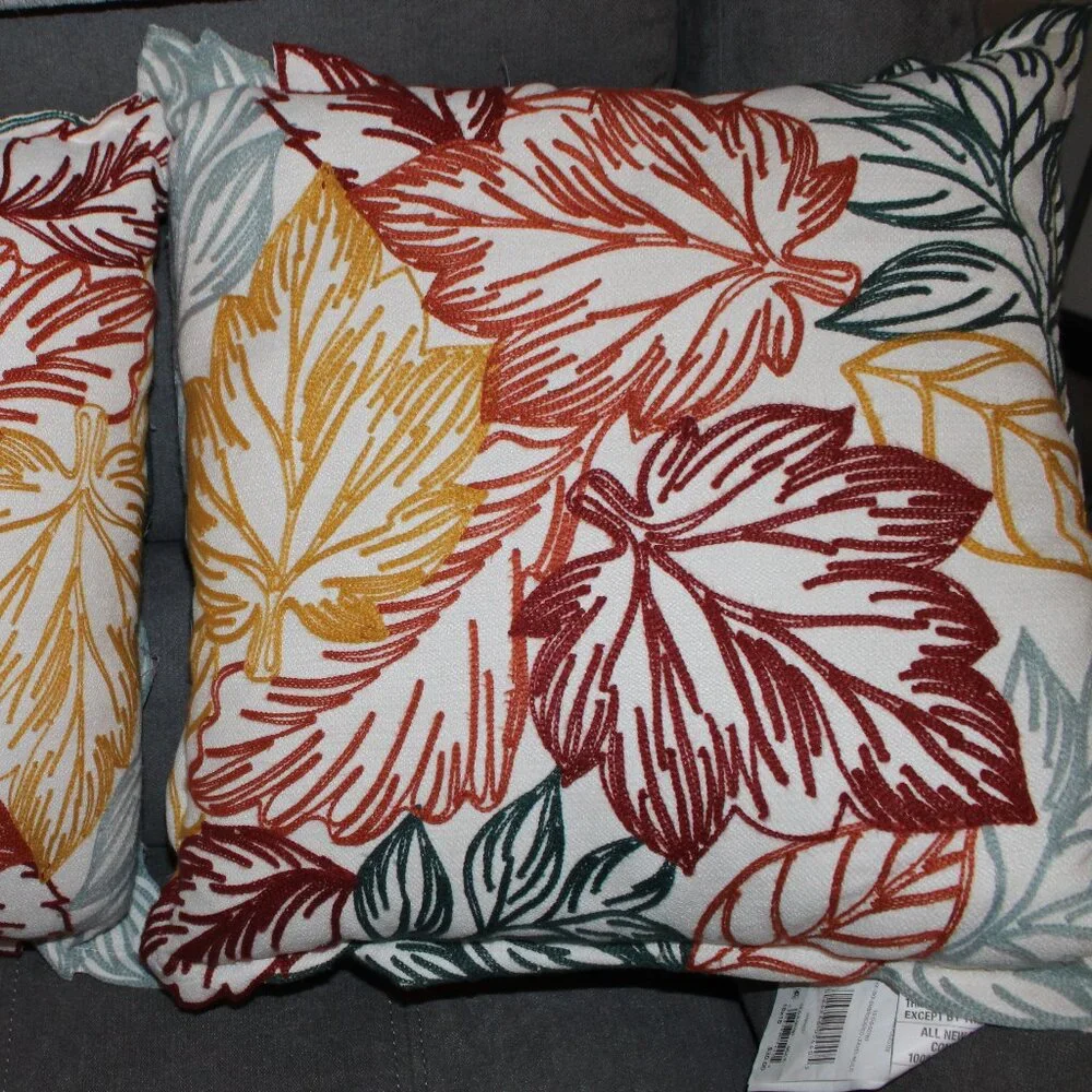 Two Harvest 18x18 inch Throw Pillows Crem Gold Green